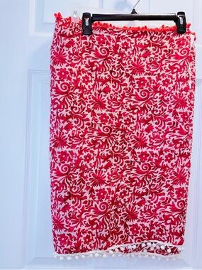 NWT Ann Taylor Red Floral Infinity Scarf or Swim Sarong Cover-Up